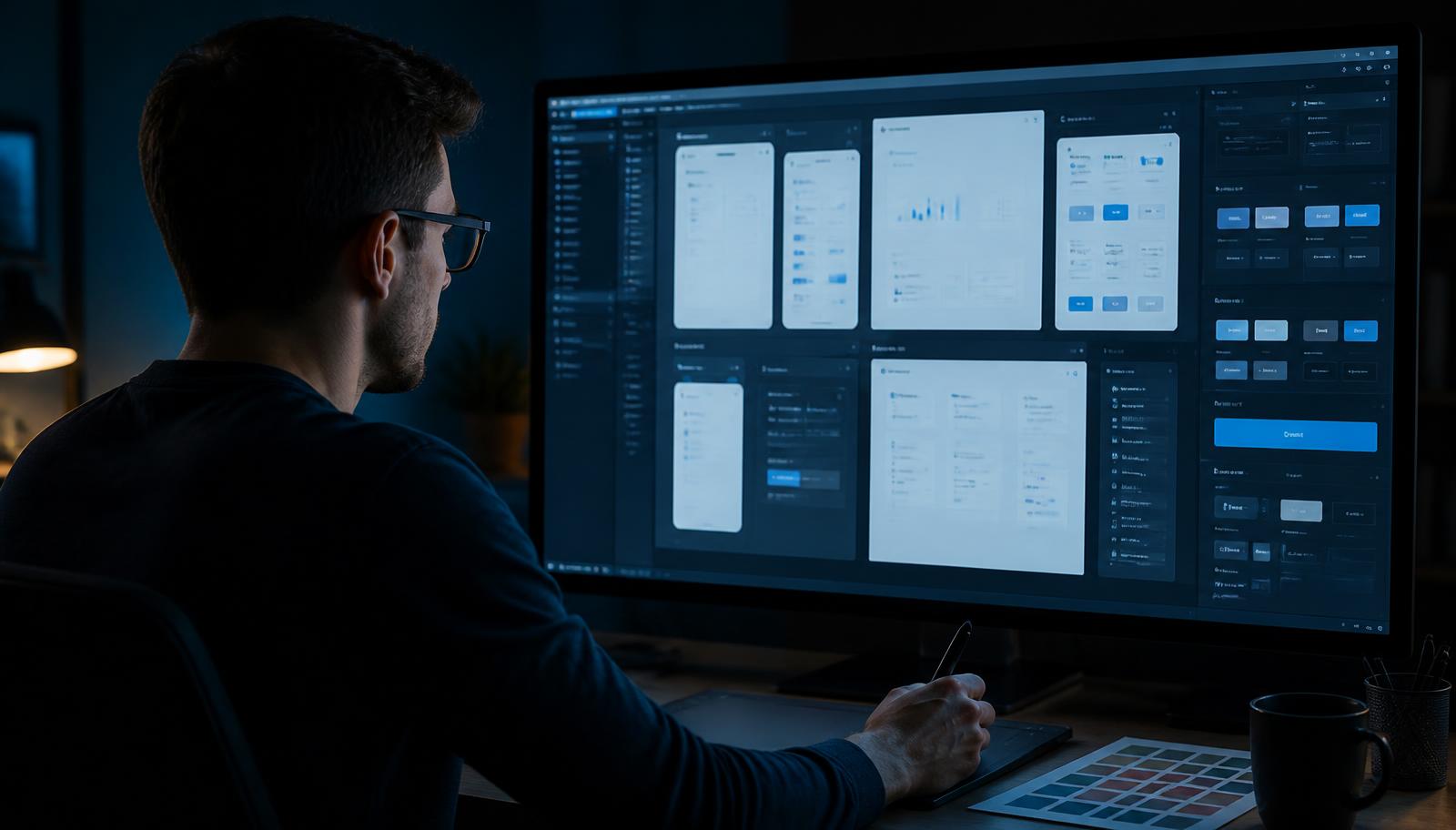 Designer building AI SaaS product screens, onboarding flow and a reusable component design system
